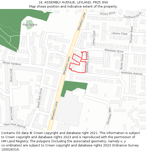 16, ASSEMBLY AVENUE, LEYLAND, PR25 3NX: Location map and indicative extent of plot