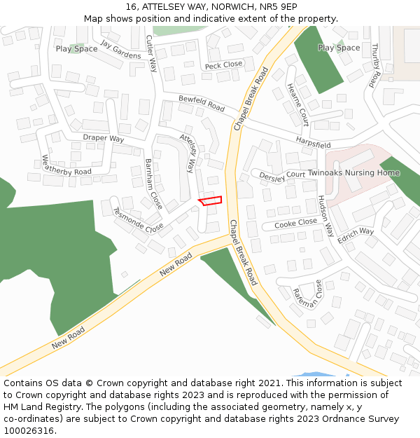 16, ATTELSEY WAY, NORWICH, NR5 9EP: Location map and indicative extent of plot