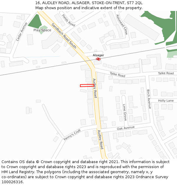 16, AUDLEY ROAD, ALSAGER, STOKE-ON-TRENT, ST7 2QL: Location map and indicative extent of plot