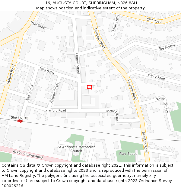 16, AUGUSTA COURT, SHERINGHAM, NR26 8AH: Location map and indicative extent of plot