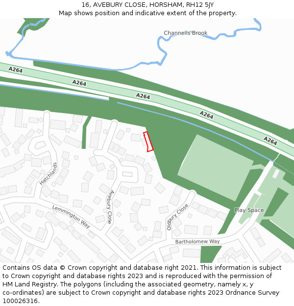 16, AVEBURY CLOSE, HORSHAM, RH12 5JY: Location map and indicative extent of plot