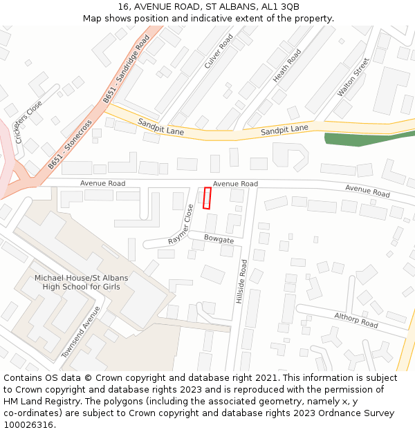 16, AVENUE ROAD, ST ALBANS, AL1 3QB: Location map and indicative extent of plot