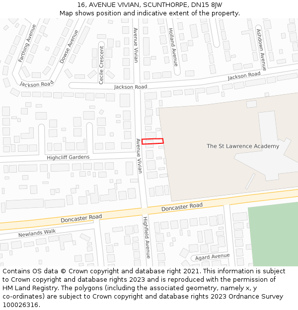 16, AVENUE VIVIAN, SCUNTHORPE, DN15 8JW: Location map and indicative extent of plot