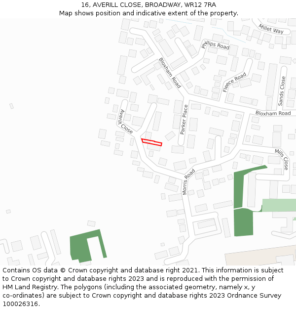 16, AVERILL CLOSE, BROADWAY, WR12 7RA: Location map and indicative extent of plot
