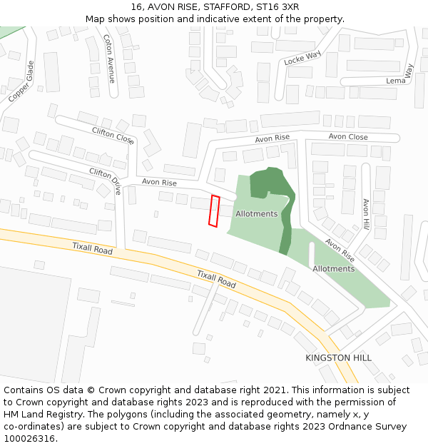 16, AVON RISE, STAFFORD, ST16 3XR: Location map and indicative extent of plot