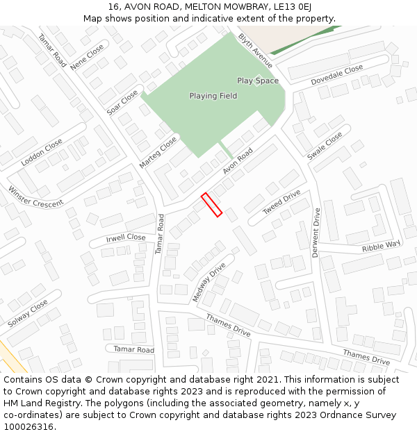 16, AVON ROAD, MELTON MOWBRAY, LE13 0EJ: Location map and indicative extent of plot