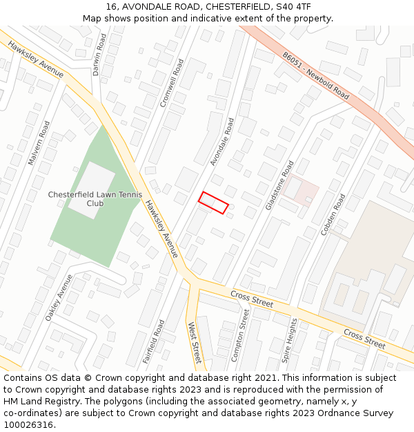16, AVONDALE ROAD, CHESTERFIELD, S40 4TF: Location map and indicative extent of plot