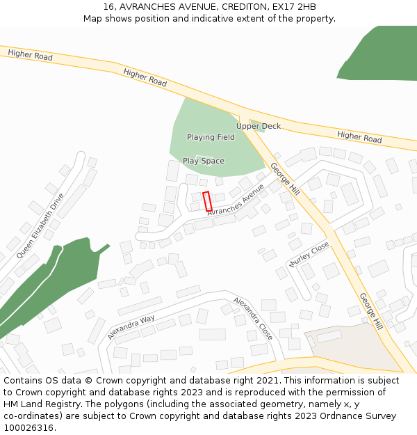 16, AVRANCHES AVENUE, CREDITON, EX17 2HB: Location map and indicative extent of plot