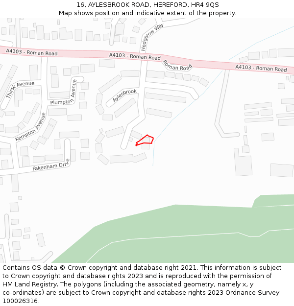 16, AYLESBROOK ROAD, HEREFORD, HR4 9QS: Location map and indicative extent of plot