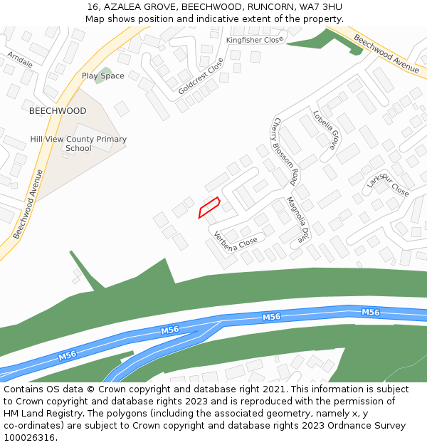 16, AZALEA GROVE, BEECHWOOD, RUNCORN, WA7 3HU: Location map and indicative extent of plot