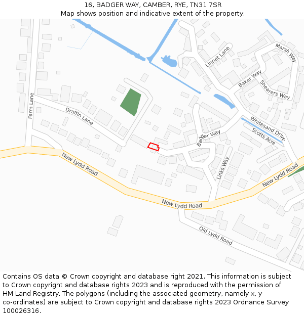 16, BADGER WAY, CAMBER, RYE, TN31 7SR: Location map and indicative extent of plot