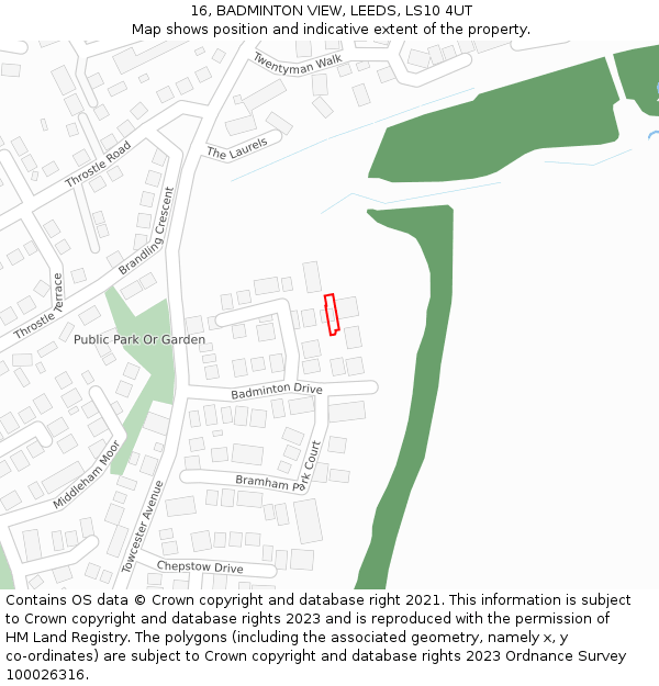16, BADMINTON VIEW, LEEDS, LS10 4UT: Location map and indicative extent of plot