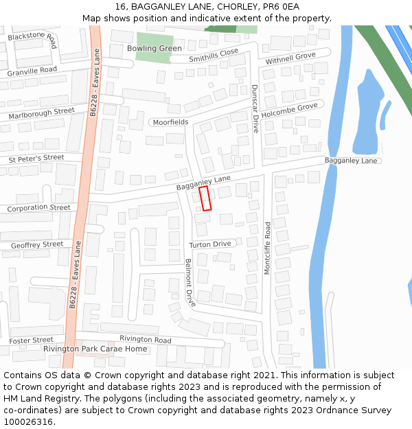 16, BAGGANLEY LANE, CHORLEY, PR6 0EA: Location map and indicative extent of plot