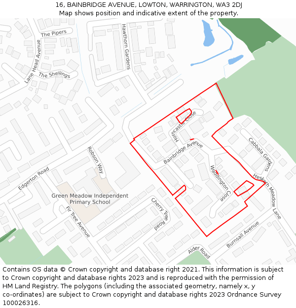16, BAINBRIDGE AVENUE, LOWTON, WARRINGTON, WA3 2DJ: Location map and indicative extent of plot