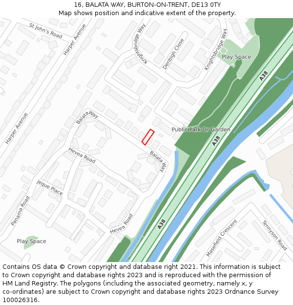 16, BALATA WAY, BURTON-ON-TRENT, DE13 0TY: Location map and indicative extent of plot