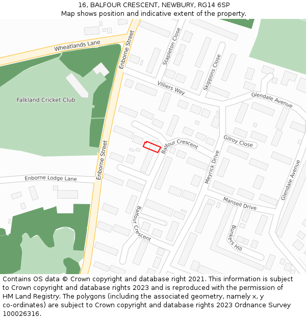 16, BALFOUR CRESCENT, NEWBURY, RG14 6SP: Location map and indicative extent of plot