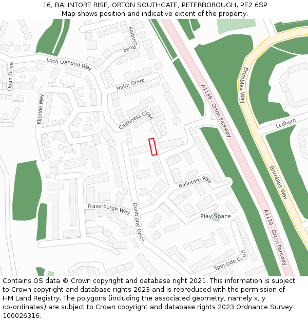 16, BALINTORE RISE, ORTON SOUTHGATE, PETERBOROUGH, PE2 6SP: Location map and indicative extent of plot