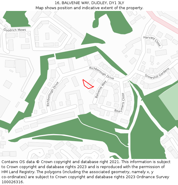 16, BALVENIE WAY, DUDLEY, DY1 3LY: Location map and indicative extent of plot