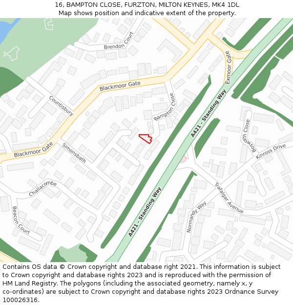 16, BAMPTON CLOSE, FURZTON, MILTON KEYNES, MK4 1DL: Location map and indicative extent of plot