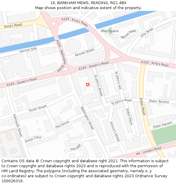 16, BARKHAM MEWS, READING, RG1 4BX: Location map and indicative extent of plot