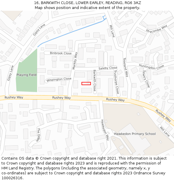 16, BARKWITH CLOSE, LOWER EARLEY, READING, RG6 3AZ: Location map and indicative extent of plot
