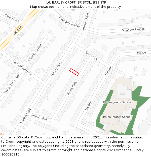 16, BARLEY CROFT, BRISTOL, BS9 3TF: Location map and indicative extent of plot