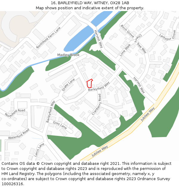 16, BARLEYFIELD WAY, WITNEY, OX28 1AB: Location map and indicative extent of plot