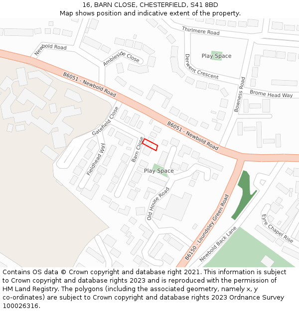 16, BARN CLOSE, CHESTERFIELD, S41 8BD: Location map and indicative extent of plot