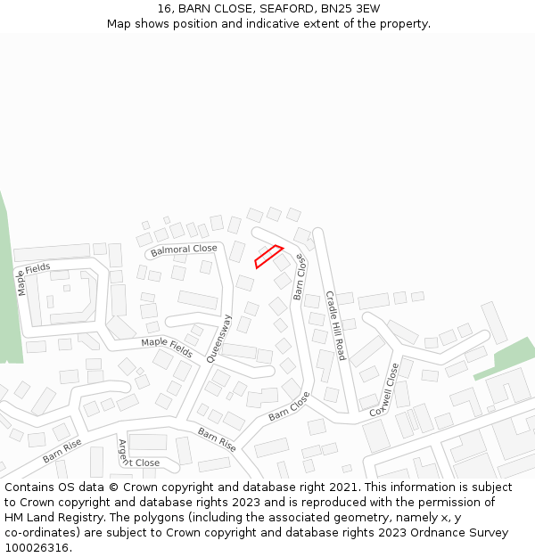16, BARN CLOSE, SEAFORD, BN25 3EW: Location map and indicative extent of plot