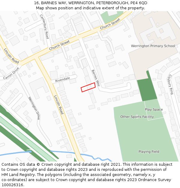 16, BARNES WAY, WERRINGTON, PETERBOROUGH, PE4 6QD: Location map and indicative extent of plot