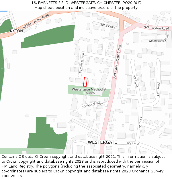 16, BARNETTS FIELD, WESTERGATE, CHICHESTER, PO20 3UD: Location map and indicative extent of plot