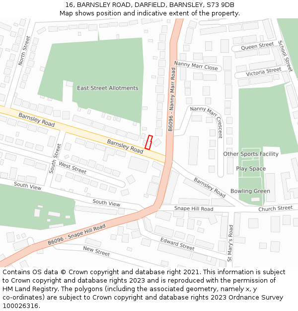 16, BARNSLEY ROAD, DARFIELD, BARNSLEY, S73 9DB: Location map and indicative extent of plot