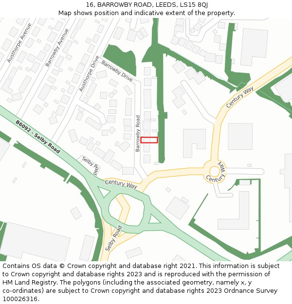 16, BARROWBY ROAD, LEEDS, LS15 8QJ: Location map and indicative extent of plot