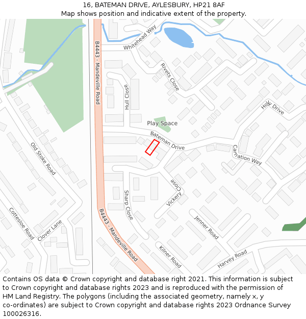 16, BATEMAN DRIVE, AYLESBURY, HP21 8AF: Location map and indicative extent of plot