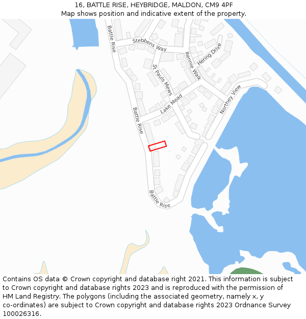 16, BATTLE RISE, HEYBRIDGE, MALDON, CM9 4PF: Location map and indicative extent of plot