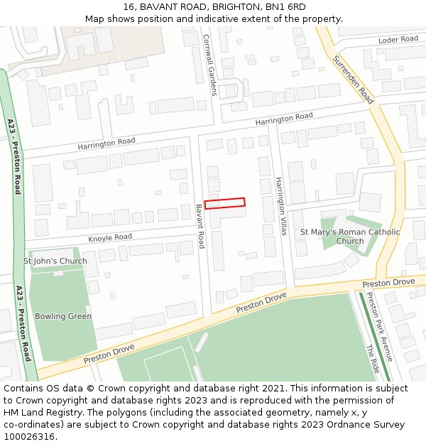 16, BAVANT ROAD, BRIGHTON, BN1 6RD: Location map and indicative extent of plot