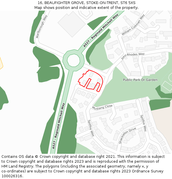 16, BEAUFIGHTER GROVE, STOKE-ON-TRENT, ST6 5XS: Location map and indicative extent of plot