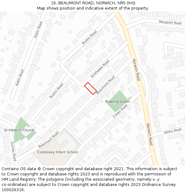 16, BEAUMONT ROAD, NORWICH, NR5 0HQ: Location map and indicative extent of plot
