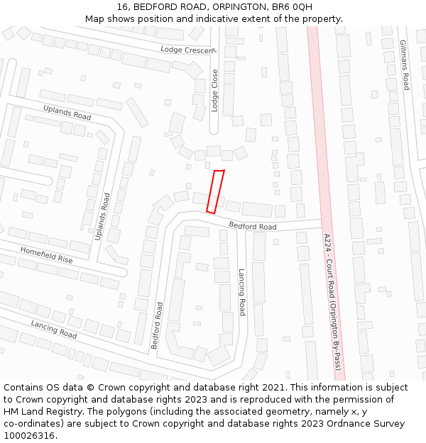 16, BEDFORD ROAD, ORPINGTON, BR6 0QH: Location map and indicative extent of plot