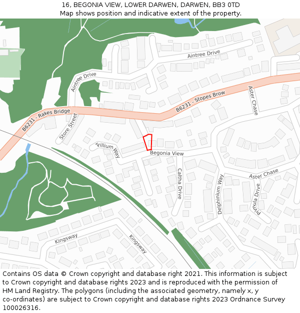 16, BEGONIA VIEW, LOWER DARWEN, DARWEN, BB3 0TD: Location map and indicative extent of plot