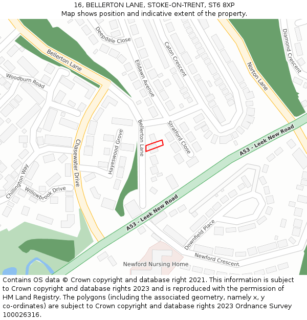 16, BELLERTON LANE, STOKE-ON-TRENT, ST6 8XP: Location map and indicative extent of plot