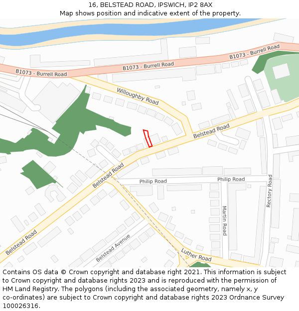 16, BELSTEAD ROAD, IPSWICH, IP2 8AX: Location map and indicative extent of plot