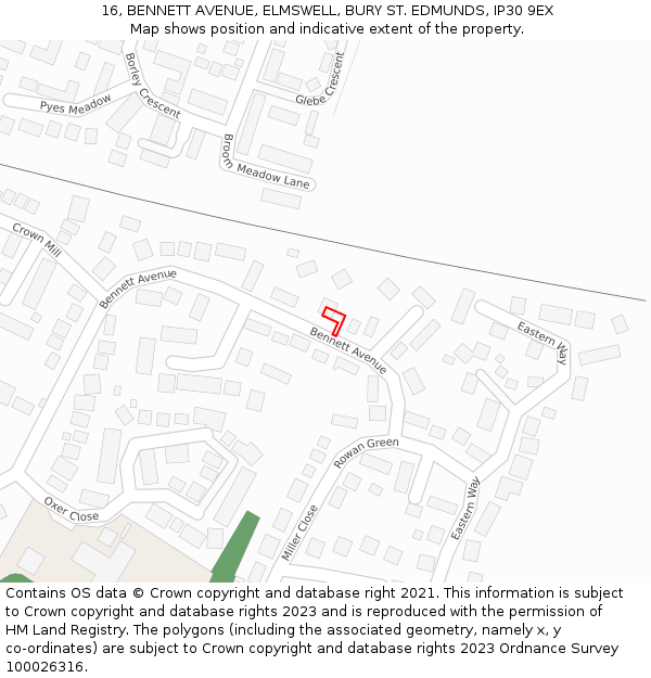 16, BENNETT AVENUE, ELMSWELL, BURY ST. EDMUNDS, IP30 9EX: Location map and indicative extent of plot