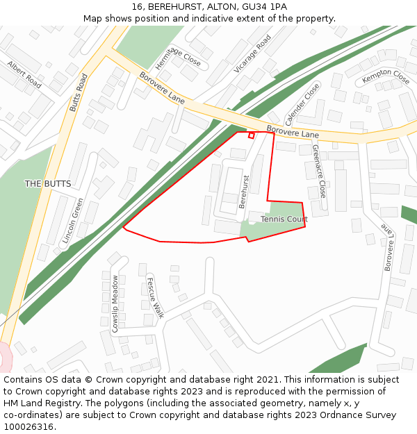 16, BEREHURST, ALTON, GU34 1PA: Location map and indicative extent of plot
