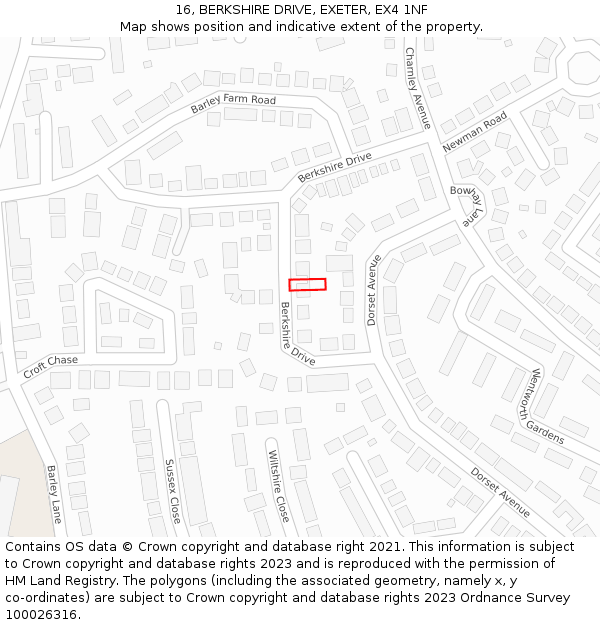 16, BERKSHIRE DRIVE, EXETER, EX4 1NF: Location map and indicative extent of plot