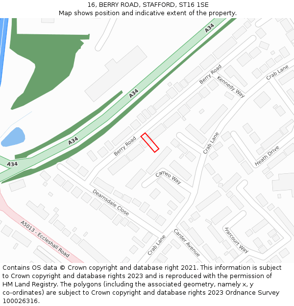16, BERRY ROAD, STAFFORD, ST16 1SE: Location map and indicative extent of plot