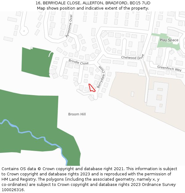 16, BERRYDALE CLOSE, ALLERTON, BRADFORD, BD15 7UD: Location map and indicative extent of plot