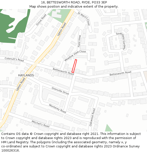 16, BETTESWORTH ROAD, RYDE, PO33 3EP: Location map and indicative extent of plot