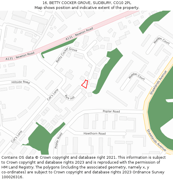 16, BETTY COCKER GROVE, SUDBURY, CO10 2PL: Location map and indicative extent of plot