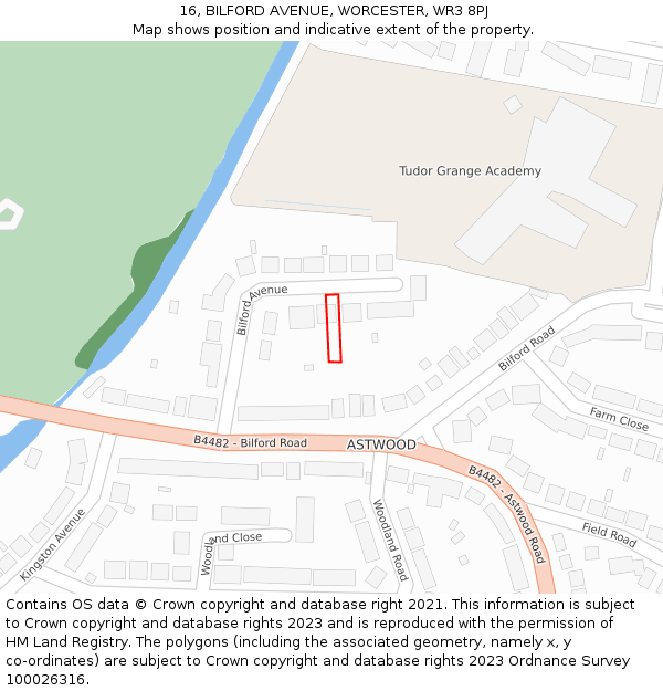 16, BILFORD AVENUE, WORCESTER, WR3 8PJ: Location map and indicative extent of plot
